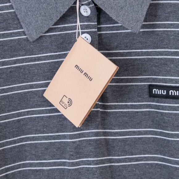 Miu Miu grey striped small logo long-sleeved T-shirt - Picture 7 of 7